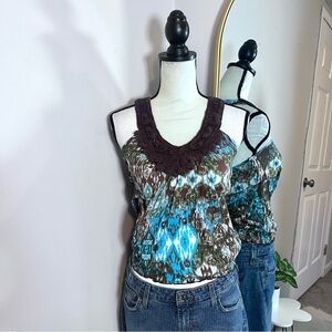 Y2K Stylish Blue and Brown Women's Top
